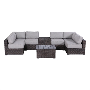 Living Source International 9-Piece Sectional Set plus Olefin Cushion - Brown