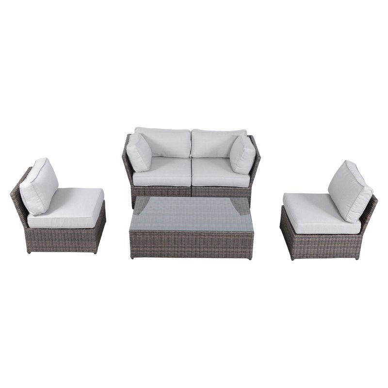 Living Source International Modern Wicker 4-Person Set with Cushions in Brown