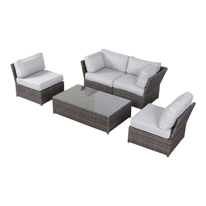 Living Source International Modern Wicker 4-Person Set with Cushions in Brown