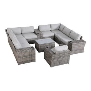 Living Source International 13-Piece Wicker Sofa Set with Cushions in Gray