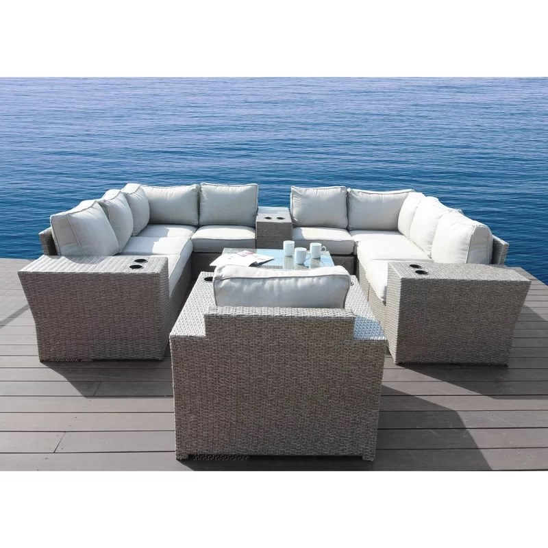 Living Source International 13-Piece Wicker Sectional Set with Cushions in Gray