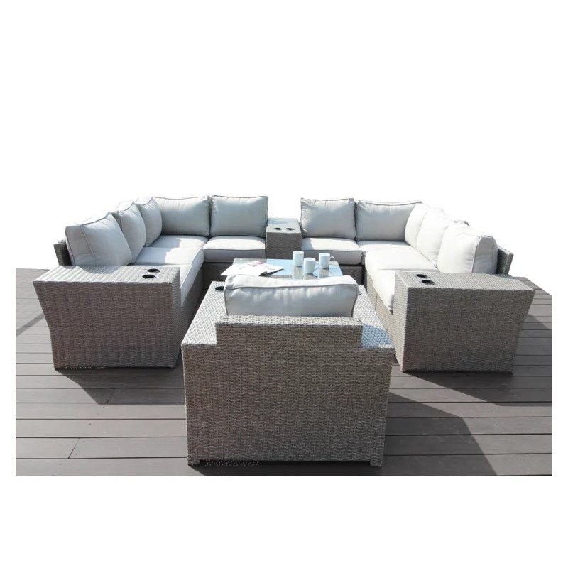 Living Source International 13-Piece Wicker Sectional Set with Cushions in Gray