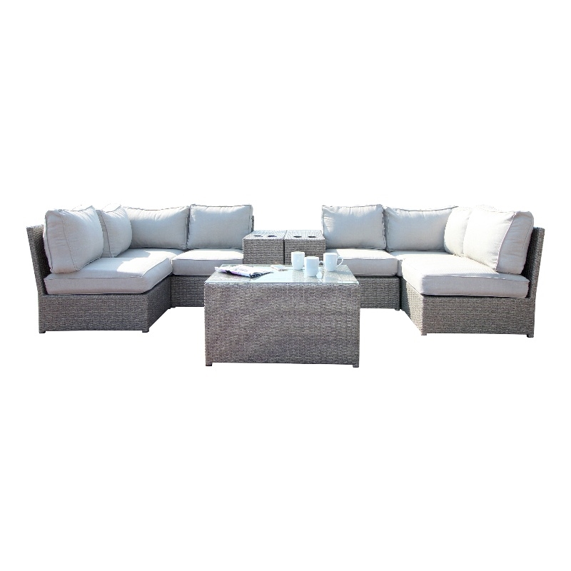 Living Source International 9-Piece Wicker / Rattan Patio Furniture Set in Gray