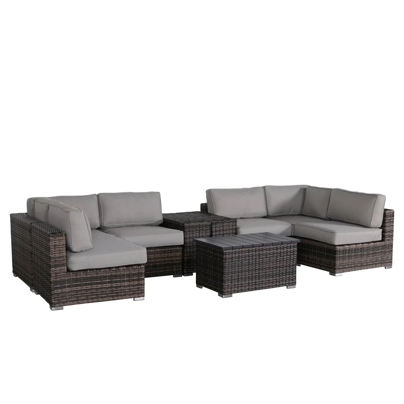 Living Source International 9-Piece Wicker / Rattan Sectional Set in Espresso