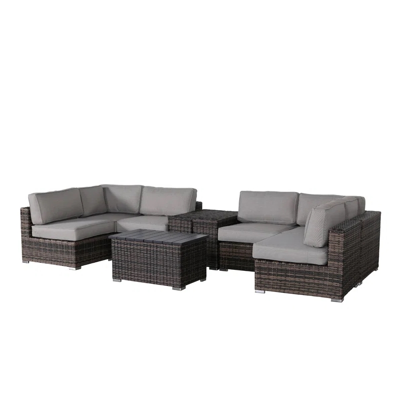 Living Source International 9-Piece Wicker / Rattan Sectional Set in Espresso
