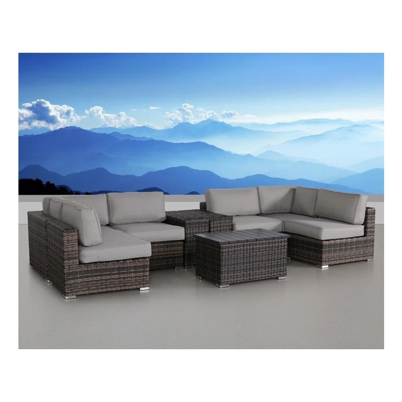 Living Source International 9-Piece Wicker / Rattan Sectional Set in Espresso