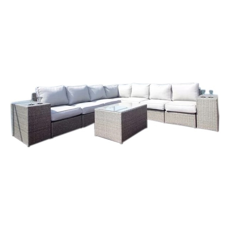 Living Source Intl 10-PC Wicker / Rattan Sectional Set w/Cushions in White/Gray