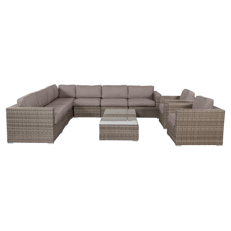 Living Source International 11-Piece Wicker / Rattan Sectional Set in Brown