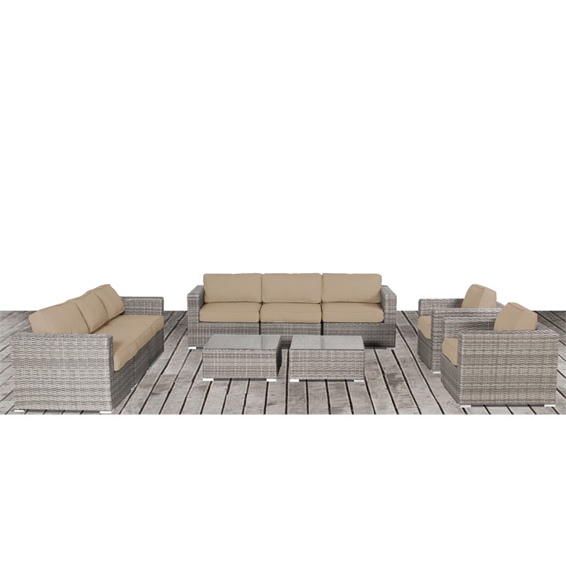 Living Source International 10-Piece Wicker Sectional Set w/Cushions in Beige