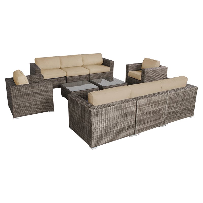 Living Source International 10-Piece Wicker Sectional Set w/Cushions in Beige