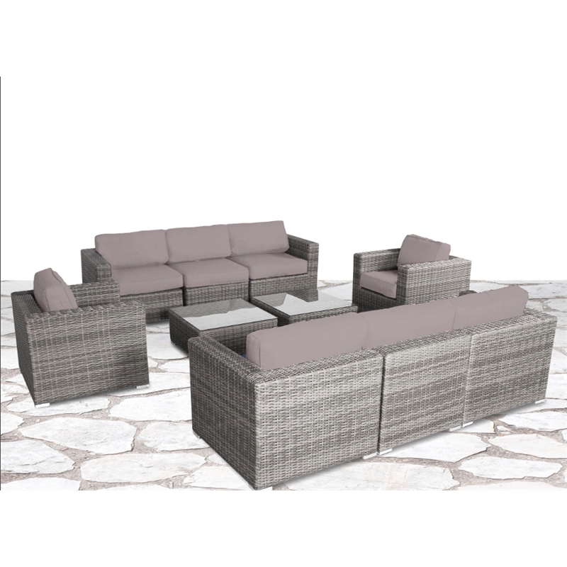 Living Source Intl 6-Piece Wicker / Rattan Sectional Set w/Cushion in Gray