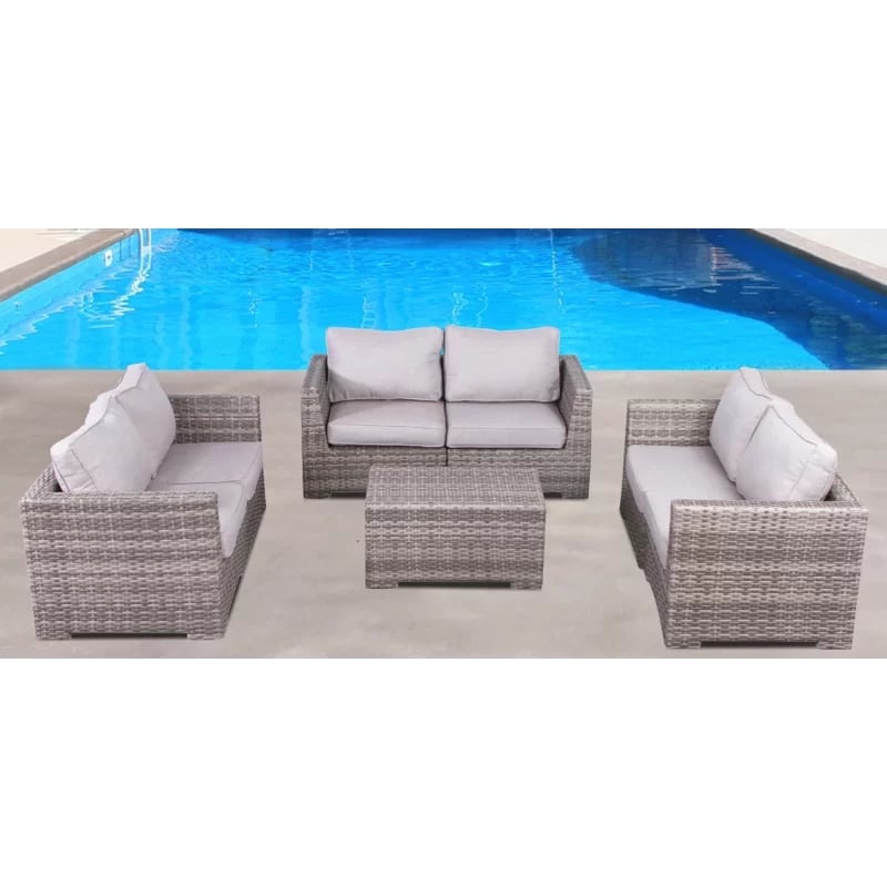 Living Source Intl 7-piece Wicker / Rattan Sectional Set w/Cushions in Gray