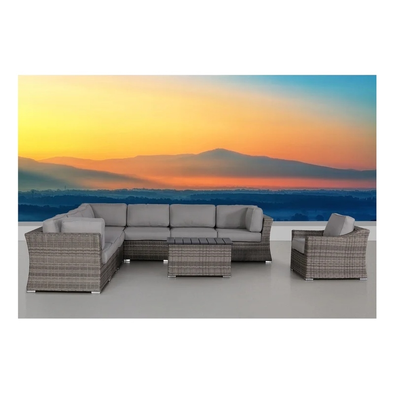 Living Source International 9-Piece Wicker / Rattan Sectional Set in Gray Finish