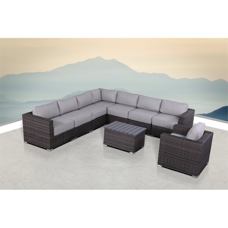 Living Source International 9-Piece Outdoor Set with Cushions - Brown