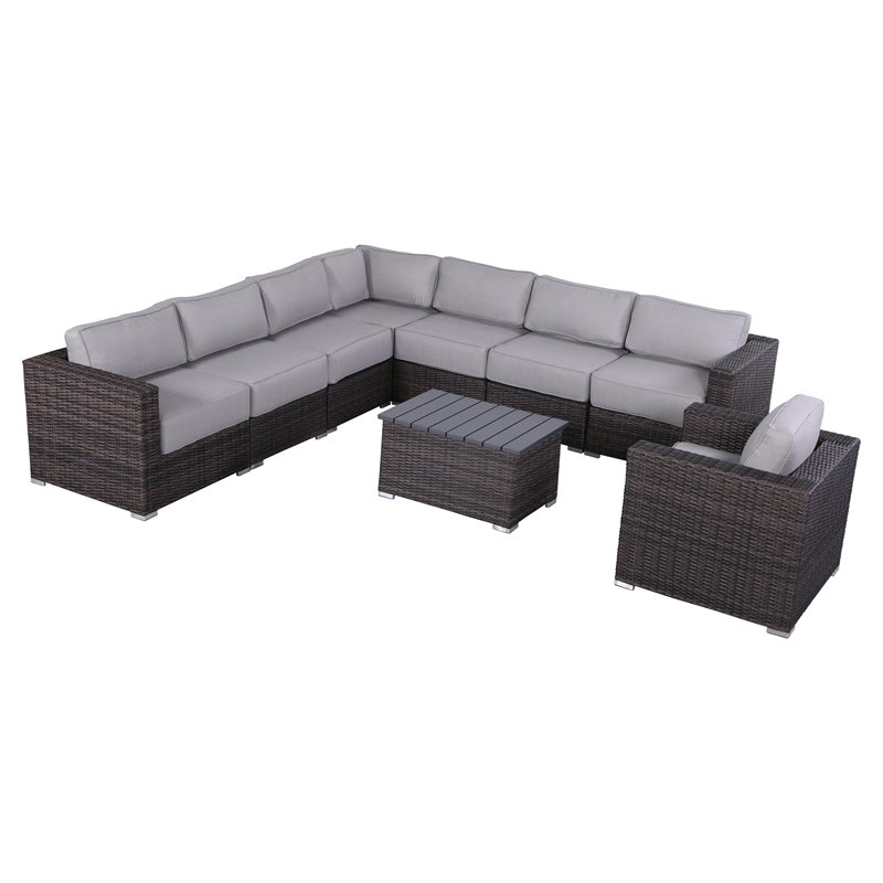 Living Source International 9-Piece Outdoor Set with Cushions - Brown