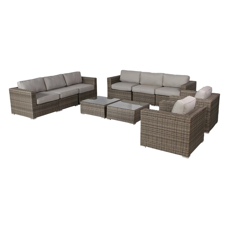 Living Source International 10-Piece Sectional Set with Cushions in Brown