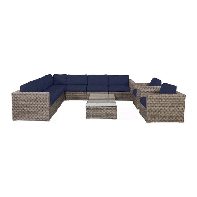 Living Source International 11-Piece Sectional Set with Cushions in Navy Blue