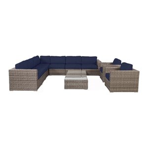 living source international 11-piece sectional set with cushions in navy blue