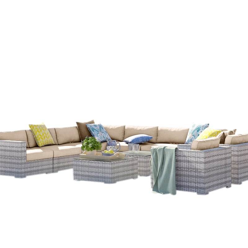 Living Source International 11-Piece Wicker / Rattan Sectional Set in Beige