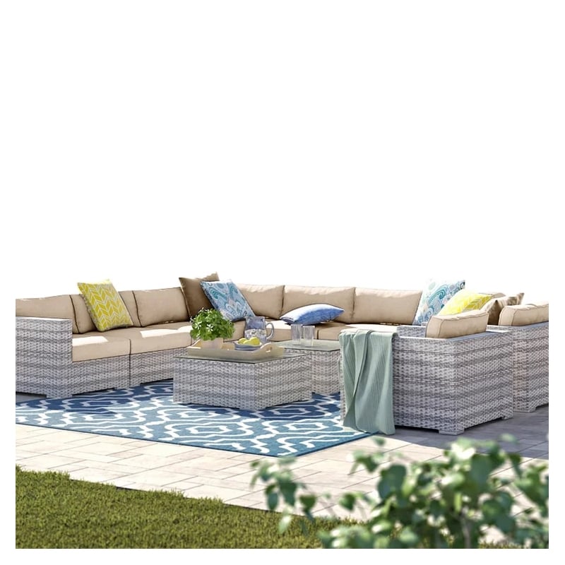 Living Source International 11-Piece Wicker / Rattan Sectional Set in Beige