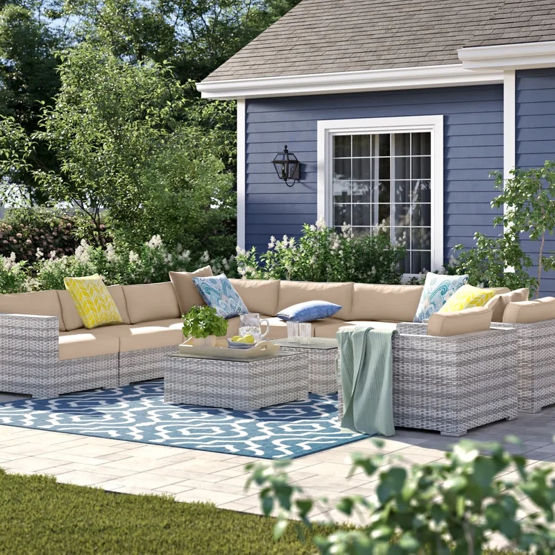 Living Source International 11-Piece Wicker / Rattan Sectional Set in Beige