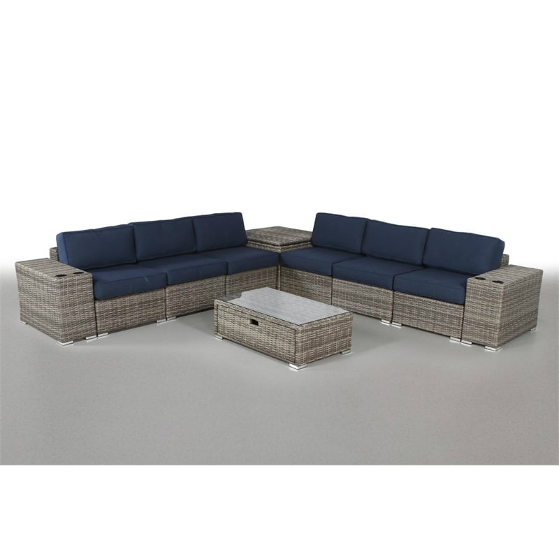 Living Source International 10-Piece Wicker Sectional Set with Cushions in Navy
