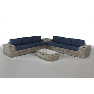 Living Source International 10-Piece Wicker Sectional Set with Cushions in Navy