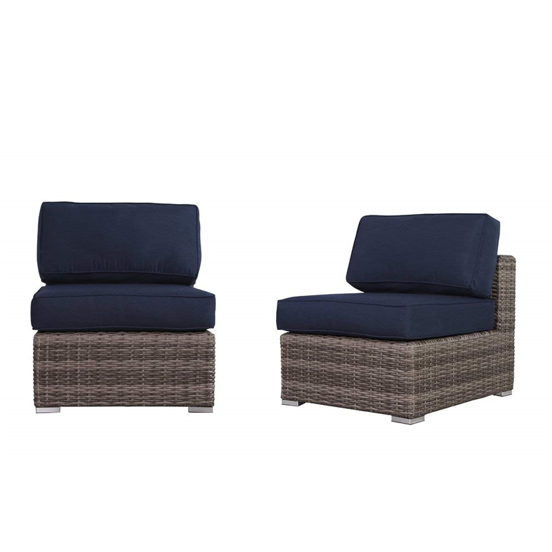 Living Source International 10-Piece Wicker Sectional Set with Cushions in Navy