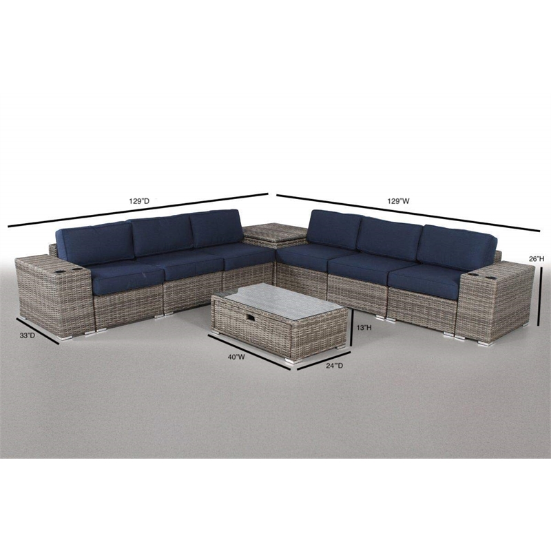 Living Source International 10-Piece Wicker Sectional Set with Cushions in Navy