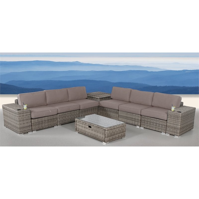 Living Source International 10-Piece Wicker / Rattan Sectional Set in Taupe Gray