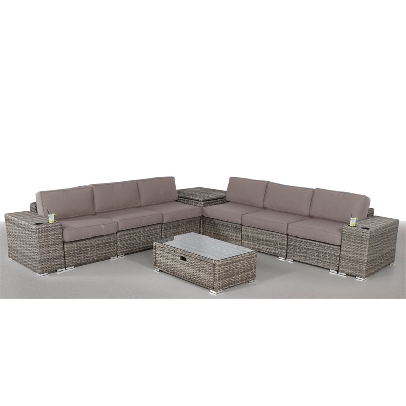 Living Source International 10-Piece Wicker / Rattan Sectional Set in Taupe Gray