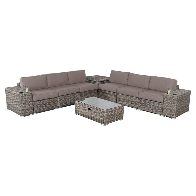 Living Source International 10-Piece Wicker / Rattan Sectional Set in Taupe Gray