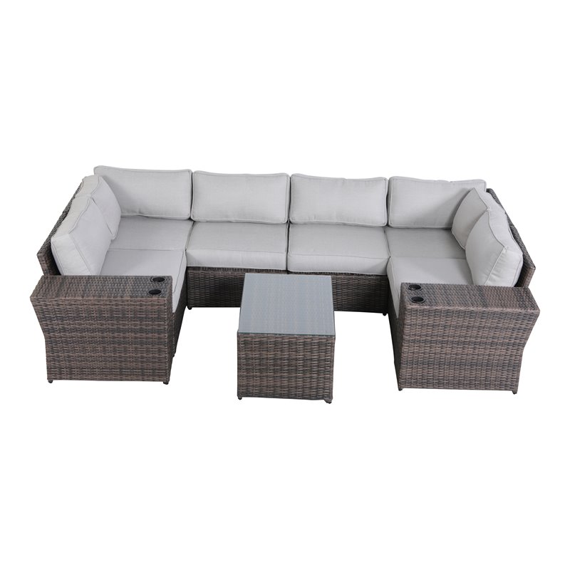 Living Source International 9-Piece Sectional Set w/ Cushion in Brown