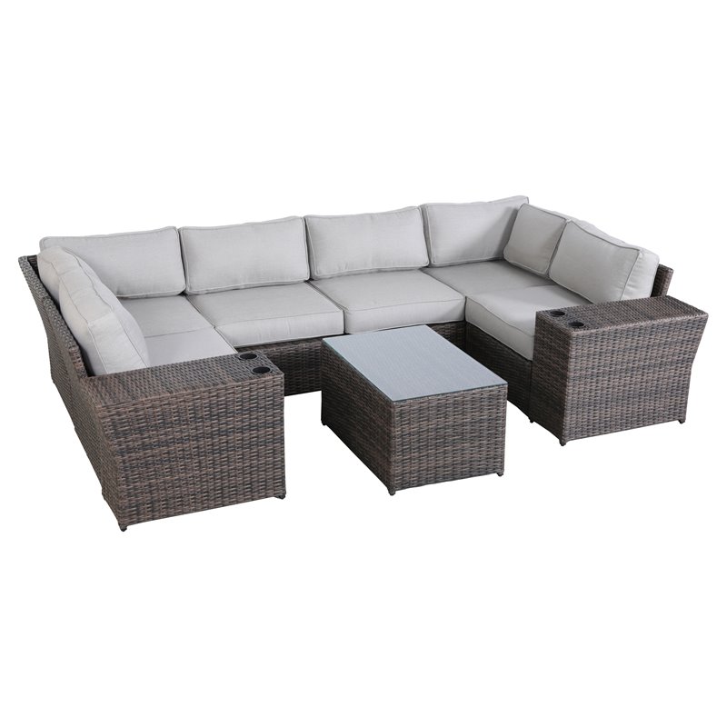 Living Source International 9-Piece Sectional Set w/ Cushion in Brown