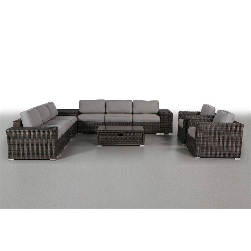Living Source International 12-Piece Sectional Set w/Cushions in Espresso/Gray