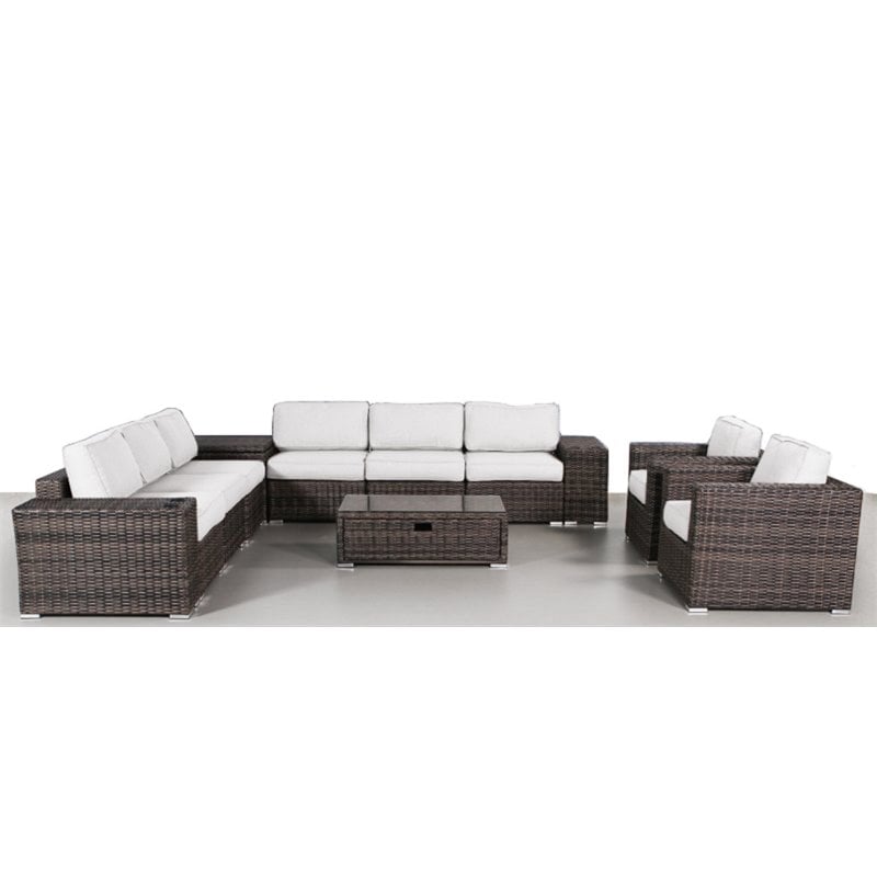 Living Source International 12-Piece Sectional Set w/Cushions in Espresso/White