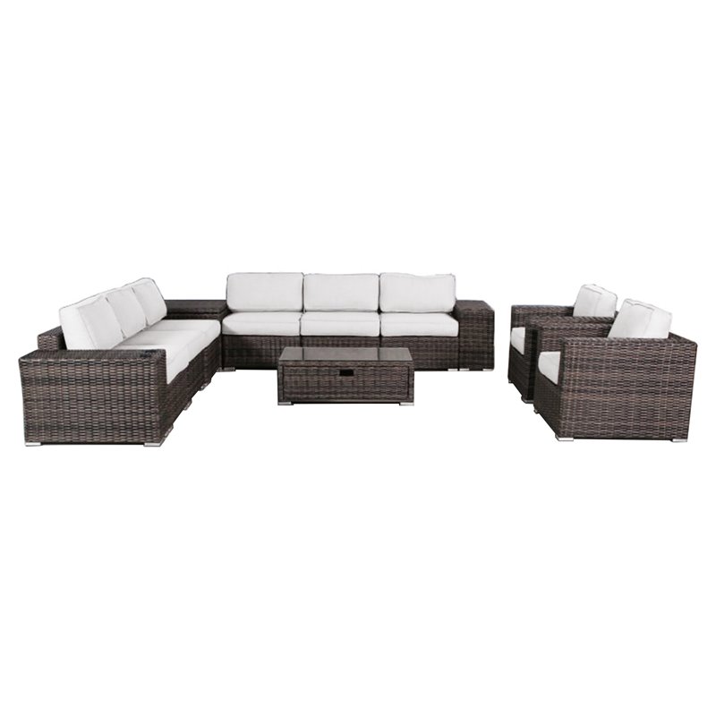 Living Source International 12-Piece Sectional Set w/Cushions in Espresso/White