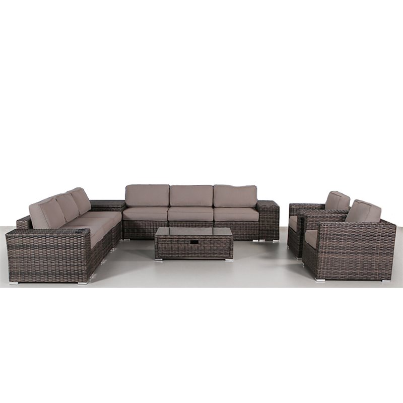 Living Source International 12-Piece Wicker / Rattan Sectional Set in Espresso