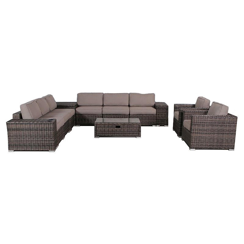 Living Source International 12-Piece Wicker / Rattan Sectional Set in Espresso