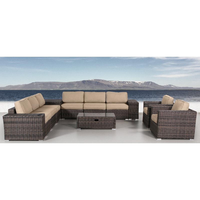 Living Source International 12PC Wicker / Rattan Sectional Set in Espresso/Beige