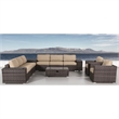Living Source International 12PC Wicker / Rattan Sectional Set in Espresso/Beige