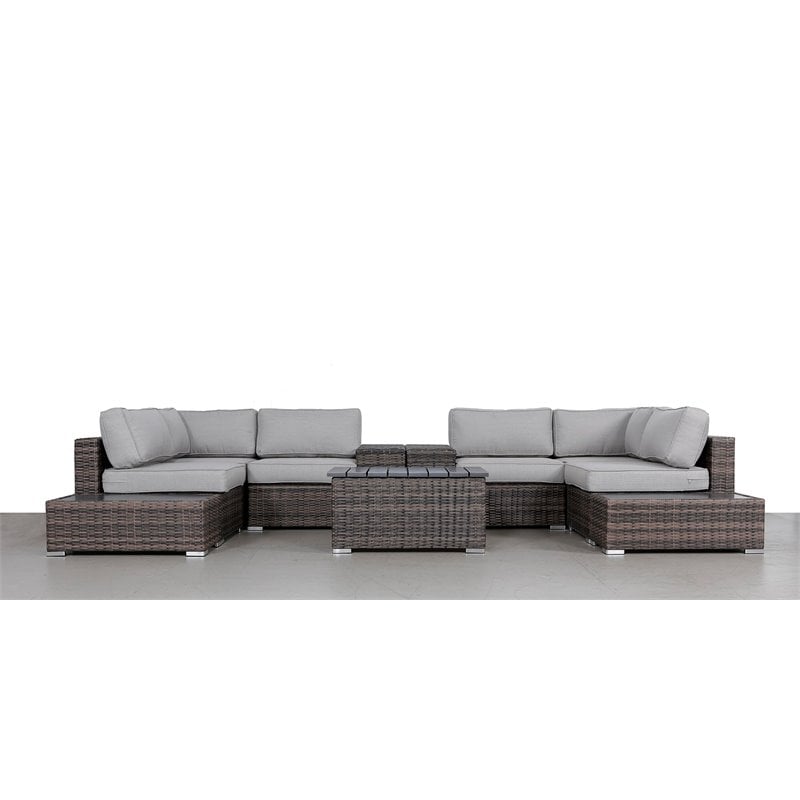 Living Source International 11-Piece Rattan Sectional Set with Cushion in Gray