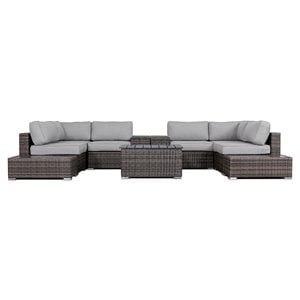 living source international 11-piece rattan sectional set with cushion in gray