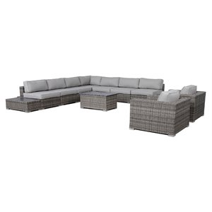 living source international 12-piece rattan sectional set with cushions in gray