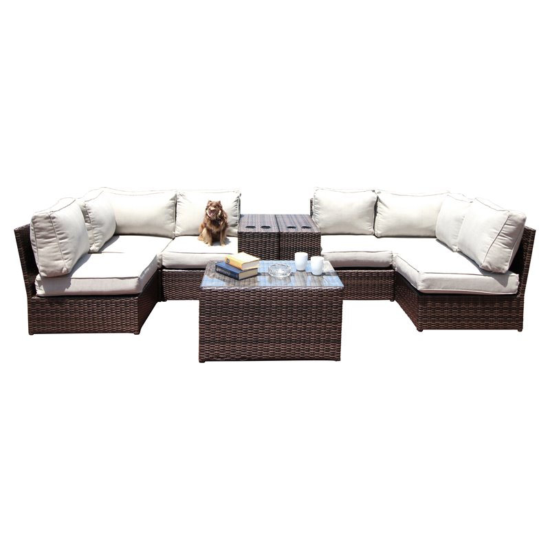 Living Source International 9-Piece Wicker Sectional Set w/Cushion in Espresso
