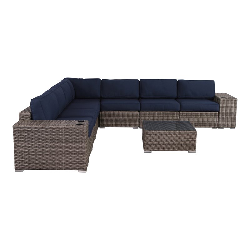 Living Source International 10-Piece Sectional Set with Cushions in Navy Blue