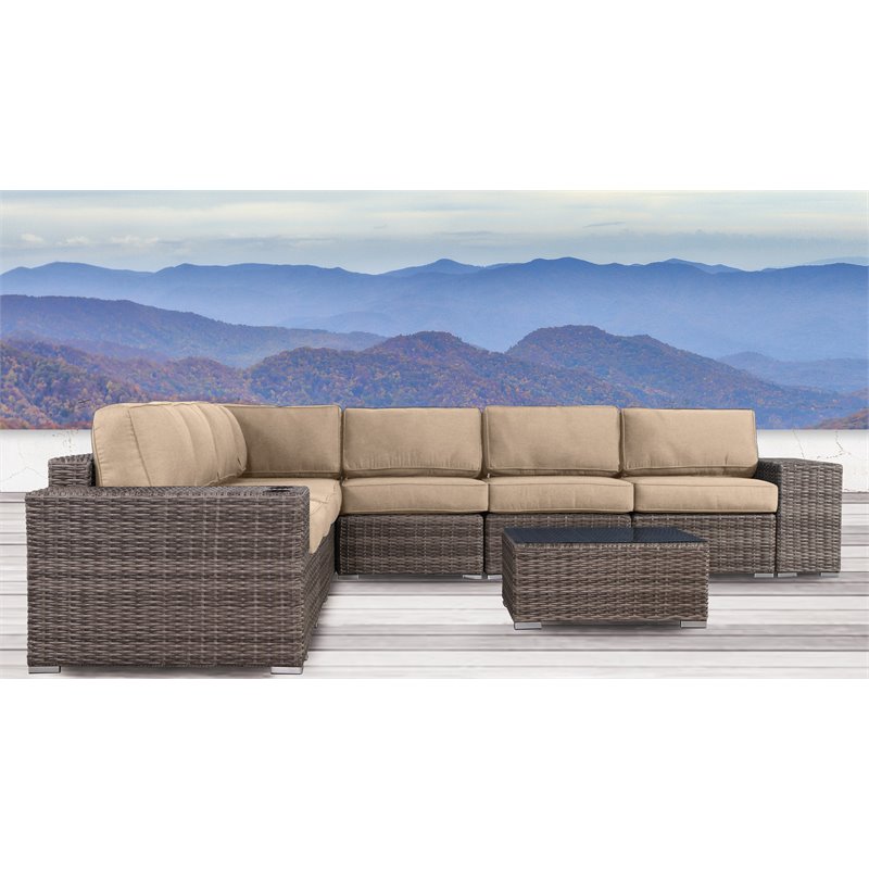 Living Source International 10-Piece Wicker Sectional Set with Cushion - Beige
