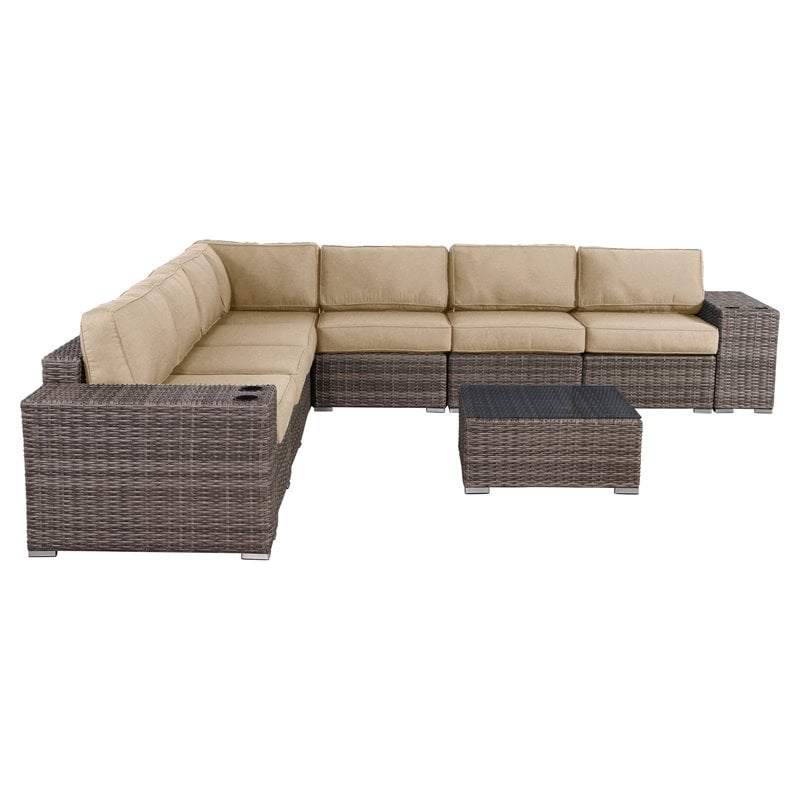 Living Source International 10-Piece Wicker Sectional Set with Cushion - Beige
