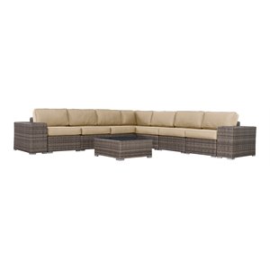Living Source International 10-Piece Wicker Sectional Set with Cushion - Beige