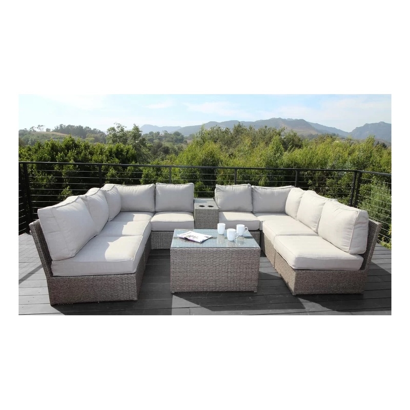 Living Source Intl 10-Piece Wicker / Rattan Sectional Set w/Cup Table in Gray